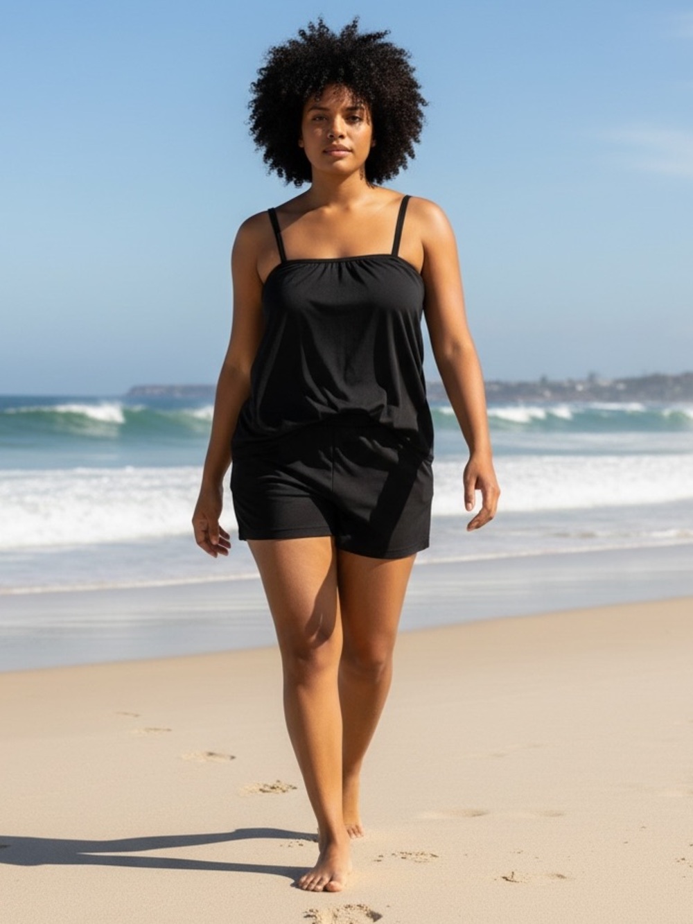 Island Escape 16W Black Swim Suit Top Blouson Shorts 2 Piece Modest Slimming new